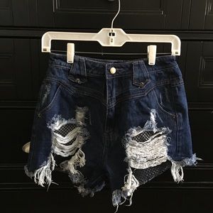 Dollskill Web of Lies Fishnet Denim Shorts